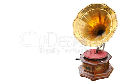 Retro gramophone isolated on white background. Free space for te