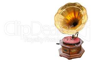 Retro gramophone isolated on white background. Free space for te