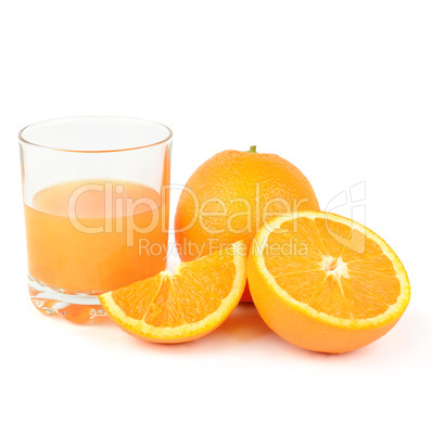 Fresh orange juice with fruits, isolated on white background.