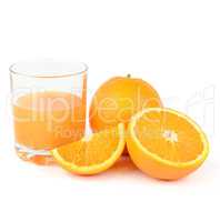 Fresh orange juice with fruits, isolated on white background.