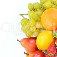 Fruit and berries isolated on white background. Free space for t