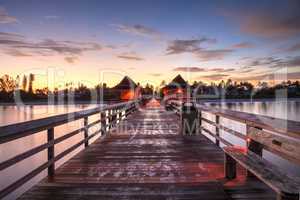 Early sunrise over the Naples Pier on the Gulf Coast of Naples,