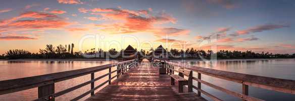 Early sunrise over the Naples Pier on the Gulf Coast of Naples,