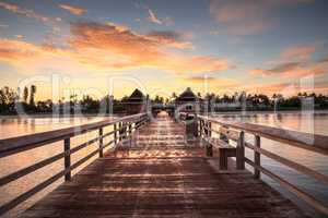 Early sunrise over the Naples Pier on the Gulf Coast of Naples,