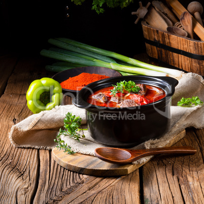 A real Hungarian goulash with beef and paprika