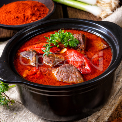 A real Hungarian goulash with beef and paprika