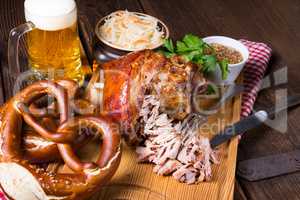 crispy fried Bavarian pork knuckle with soft meat