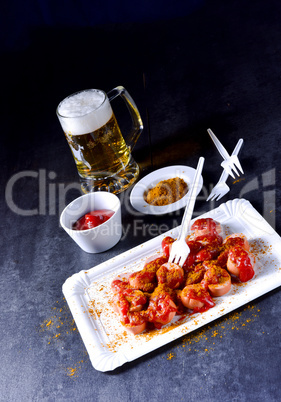 a traditional currywurst in delicious curry sauce