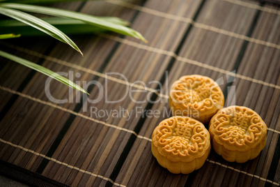 Mooncakes on bamboo mat