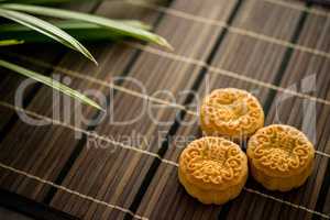 Mooncakes on bamboo mat