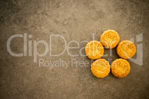 Mooncakes on dark background with copy space