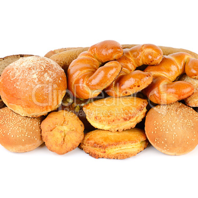 Various of bread and bakery products isolated on white backgroun