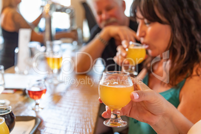 Group of Friends Enjoying Glasses of Micro Brew Beer At Bar