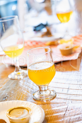 Abstract of Small Glass of Micro Brew Beers On Bar