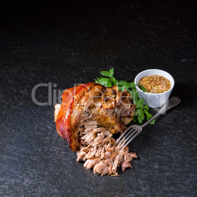 crispy fried Bavarian pork knuckle with soft meat