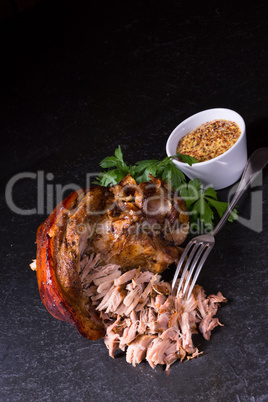 crispy fried Bavarian pork knuckle with soft meat