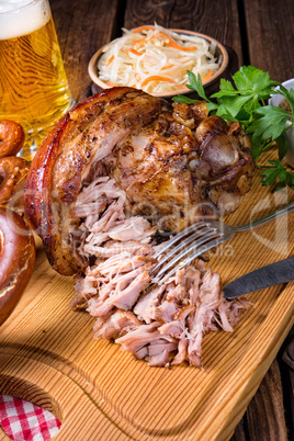 crispy fried Bavarian pork knuckle with soft meat