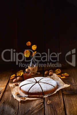 Fresh and tasty autumnal walnut cake with honey