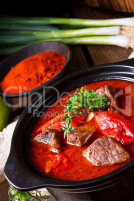 A real Hungarian goulash with beef and paprika