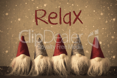 Gnomes, Snowflakes, Text Relax, Grungy Cement Wall