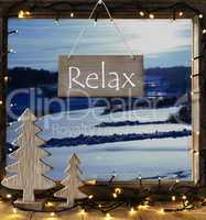 Window With Winter Landscape, English Text Relax