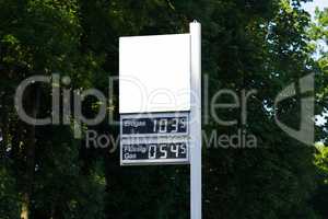 Blackboard at a gas station with current gas price