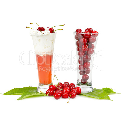 Berries of cherries and smoothies isolated on white background.
