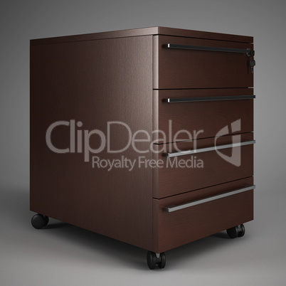 Mobile bedside table with drawers. 3D rendering.