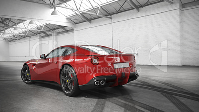 Modern car in the garage. 3D rendering.