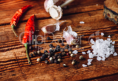 Some condiment on wooden table