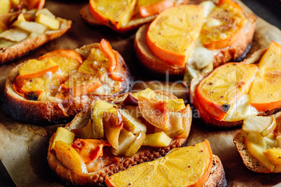 Baked Fruit Bruschettas on Baking Sheet