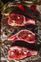 Three Pork Loin Steaks Prepared for Roasting