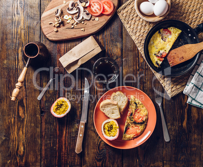 Summer Breakfast with Coffee and Omelette