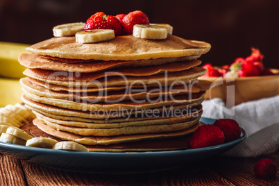 Pancake Stack with Strawberry and Banana.