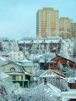 A new housing estate built next to the old residential areas.