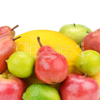 Fruit and berries isolated on white background. Healthy food.