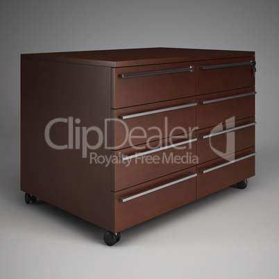 Mobile bedside table with drawers. 3D rendering.