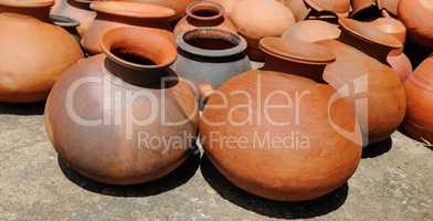 Background of a pots, dishes, and other articles made of baked c