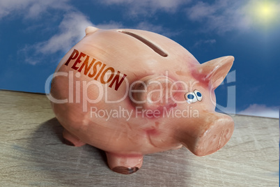 Piggy bank, good luck pig with lettering Pension