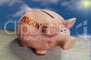 Piggy bank, good luck pig with lettering Pension