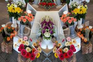 Various flowers arranged in vases