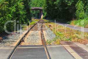 Railway track, rails, sleepers, stones, close-up