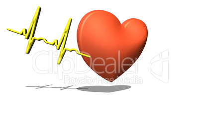 Red heart on a white background. Pulse rate chart.