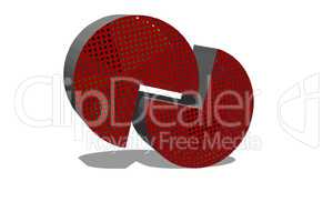 Two semicircles with red grid pattern