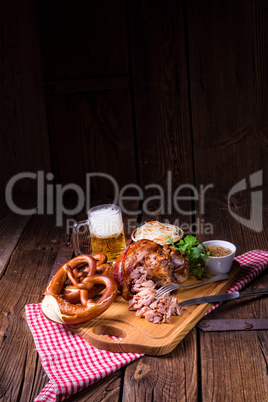 crispy fried Bavarian pork knuckle with soft meat
