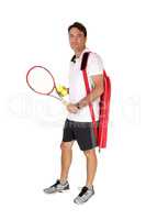 Man standing with his tennis tools, smiling