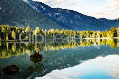 Lake Hintersee in the Bavarian Alps near Berchtesgaden
