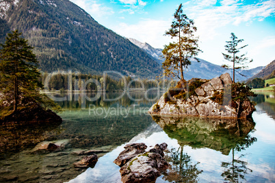 Lake Hintersee in the Bavarian Alps near Berchtesgaden