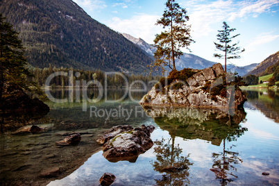 Lake Hintersee in the Bavarian Alps near Berchtesgaden