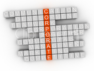 3d Corporate word cloud concept on white background.